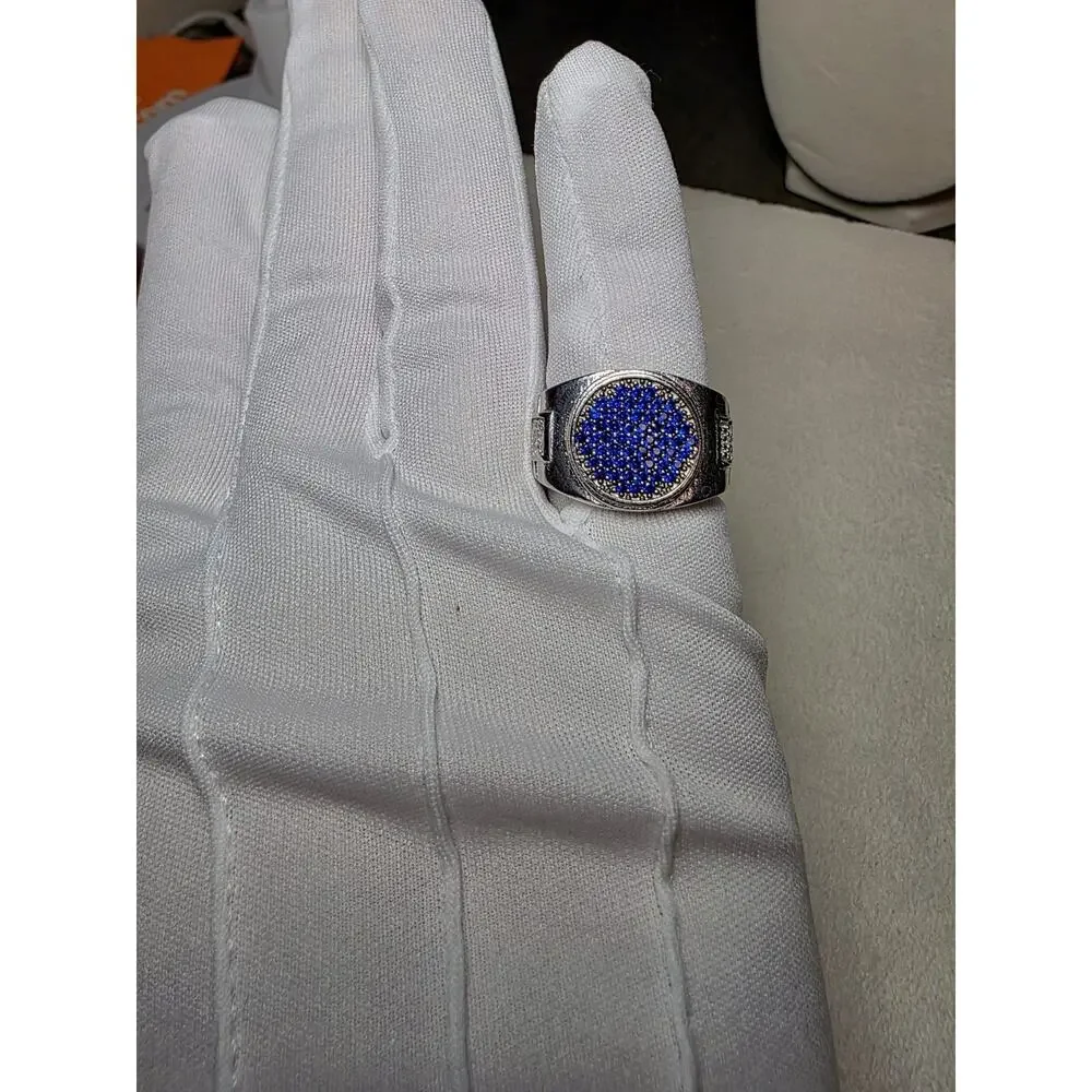S9 CZ Saphire Pavé Cluster Signet Pinky Ring 925 Sterling Silver Stamped